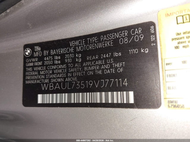 Продажа на аукционе авто 2009 Bmw 128i, vin: WBAUL73519VJ77114, номер лота: 44907292