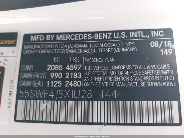 Mercedes-Benz C 300 2018 55SWF4JBXJU281144 Image 9