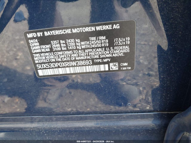 Продажа на аукционе авто 2024 Bmw X3 Xdrive30i, vin: 5UX53DP0XR9W38693, номер лота: 44907321