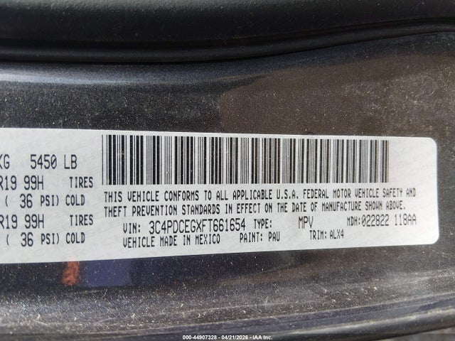 Auction sale of the 2015 Dodge Journey R/t, vin: 3C4PDCEGXFT661654, lot number: 44907328