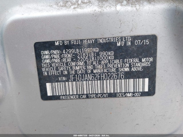 44907335 :رقم المزاد ، JF1GJAN62FH022676 vin ، 2015 Subaru Impreza 2.0i Limited مزاد بيع