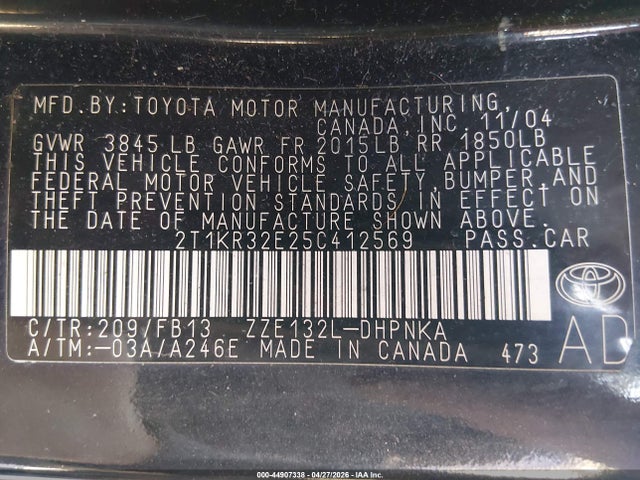Продаж на аукціоні авто 2005 Toyota Matrix Xr, vin: 2T1KR32E25C412569, номер лоту: 44907338