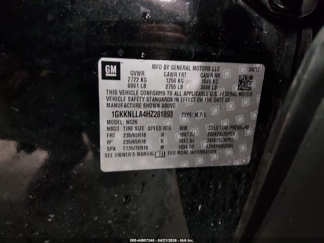 2017 Gmc Acadia Sle-2 მანქანა იყიდება აუქციონზე, vin: 1GKKNLLA4HZ281893, აუქციონის ნომერი: 44907348