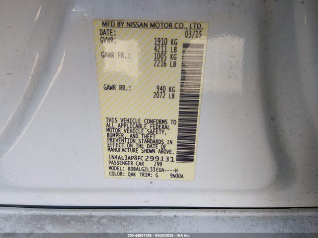 Aukcja sprzedaży 2015 Nissan Altima 2.5 S, vin: 1N4AL3AP8FC299131, numer aukcji: 44907356