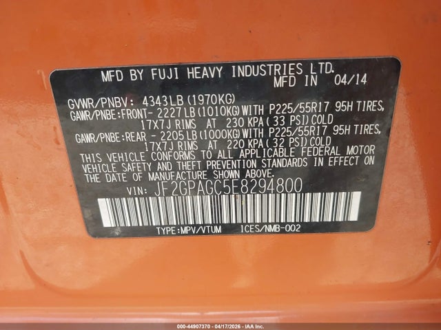 Продажа на аукционе авто 2014 Subaru Xv Crosstrek 2.0i Limited, vin: JF2GPAGC5E8294800, номер лота: 44907370