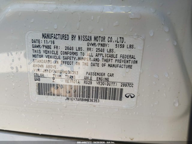 Aukcja sprzedaży 2017 Infiniti Q50 3.0t Sport, vin: JN1EV7AR8HM836353, numer aukcji: 44907372