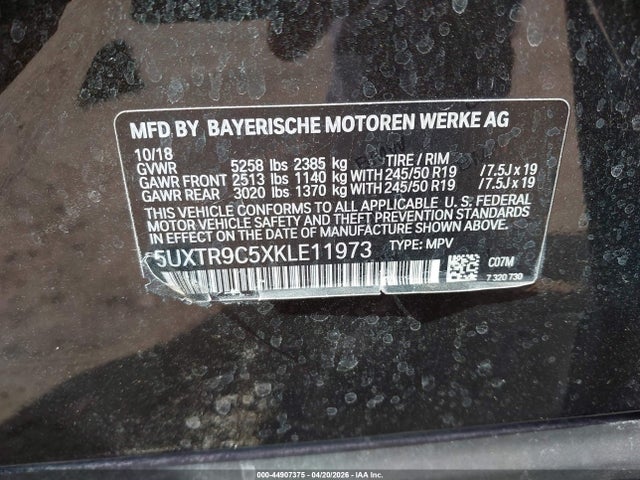 Aukcja sprzedaży 2019 Bmw X3 Xdrive30i, vin: 5UXTR9C5XKLE11973, numer aukcji: 44907375