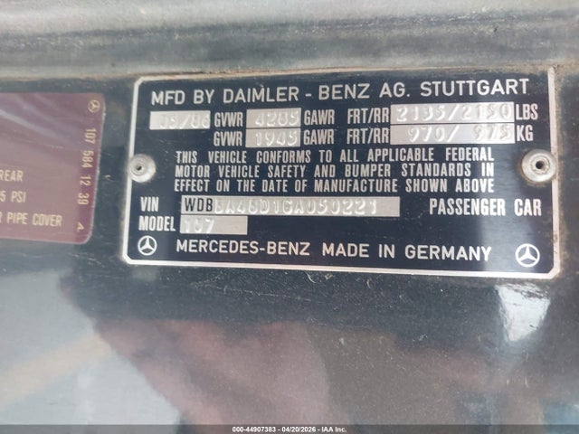 1986 Mercedes-benz 560 Sl მანქანა იყიდება აუქციონზე, vin: WDBBA48D1GA050221, აუქციონის ნომერი: 44907383