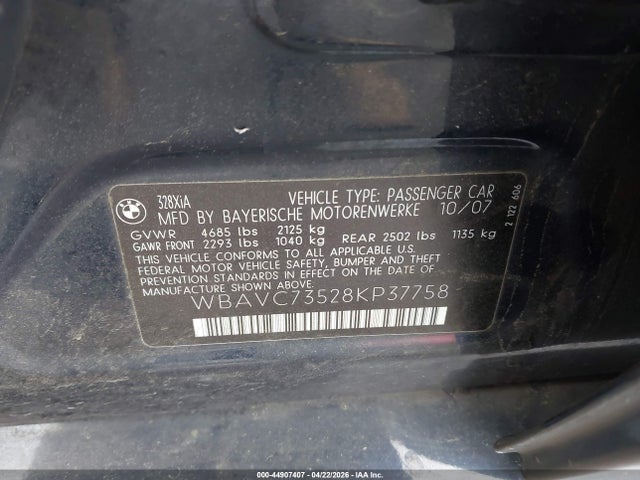 Продаж на аукціоні авто 2008 Bmw 328xi, vin: WBAVC73528KP37758, номер лоту: 44907407
