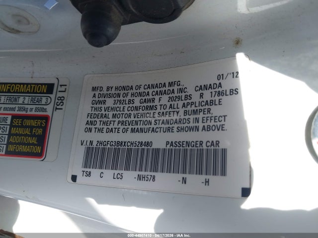 Продажа на аукционе авто 2012 Honda Civic Ex, vin: 2HGFG3B8XCH528480, номер лота: 44907410