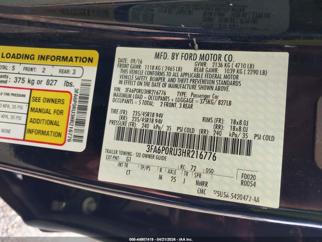 Ford Fusion Hybrid Titanium 2017 3FA6P0RU3HR216776 Image 9