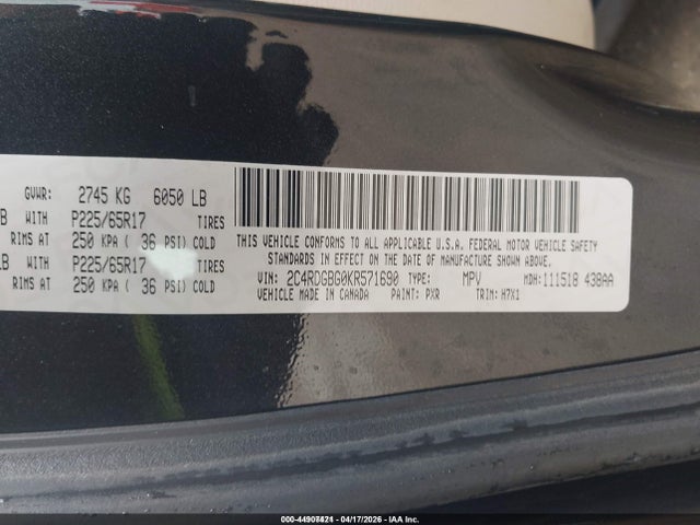 Продажа на аукционе авто 2019 Dodge Grand Caravan Se, vin: 2C4RDGBG0KR571690, номер лота: 44907421