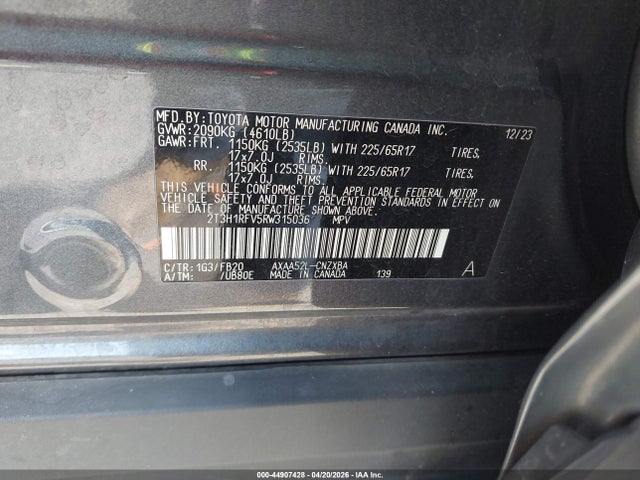 Aukcja sprzedaży 2024 Toyota Rav4 Le, vin: 2T3H1RFV5RW315036, numer aukcji: 44907428