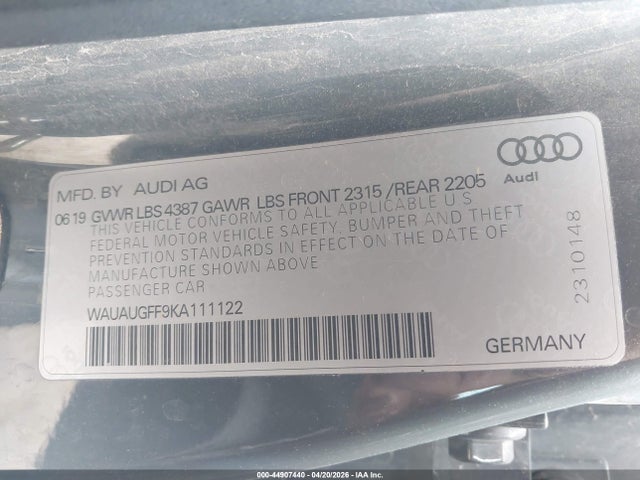 Продаж на аукціоні авто 2019 Audi A3 40 Premium/40 Titanium Premium, vin: WAUAUGFF9KA111122, номер лоту: 44907440