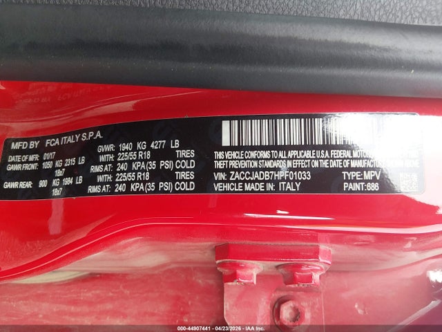 Продажа на аукционе авто 2017 Jeep Renegade Limited Fwd, vin: ZACCJADB7HPF01033, номер лота: 44907441