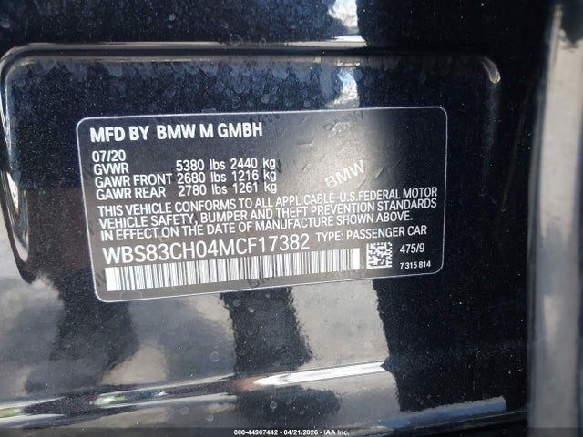 2021 Bmw M5 მანქანა იყიდება აუქციონზე, vin: WBS83CH04MCF17382, აუქციონის ნომერი: 44907442