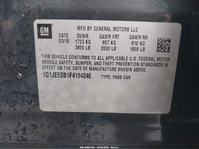 Aukcja sprzedaży 2015 Chevrolet Sonic Ltz Auto, vin: 1G1JE5SB1F4184246, numer aukcji: 44907453