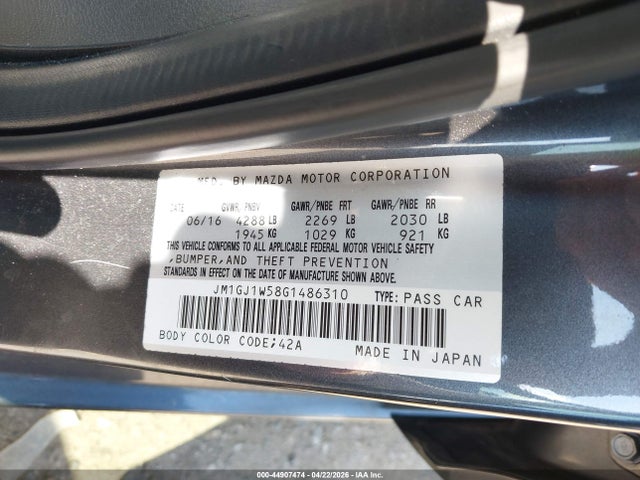 44907474 :رقم المزاد ، JM1GJ1W58G1486310 vin ، 2016 Mazda Mazda6 I Grand Touring مزاد بيع