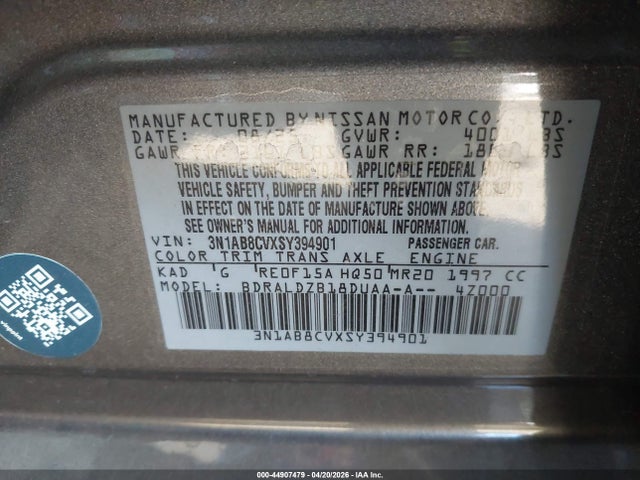 3N1AB8CVXSY394901 Nissan SENTRA SV