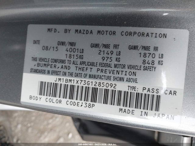 JM1BM1X73G1285092 Mazda Mazda3 I Grand Touring