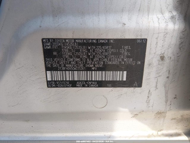 Продаж на аукціоні авто 2012 Toyota Rav4, vin: 2T3BF4DV5CW225261, номер лоту: 44907482