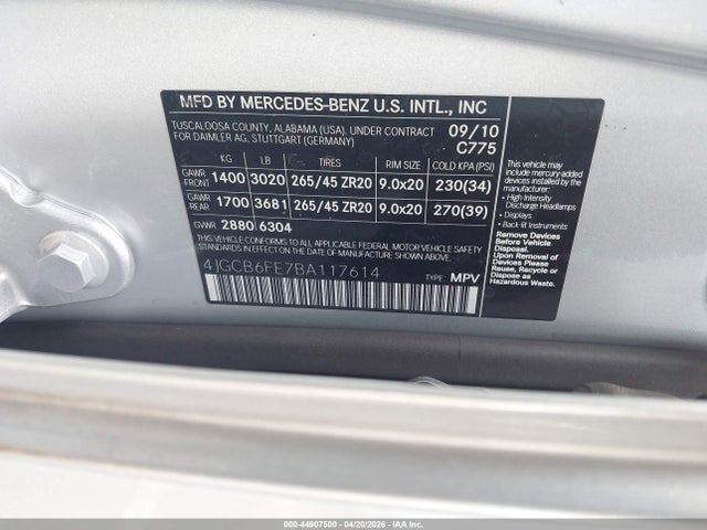 Aukcja sprzedaży 2011 Mercedes-benz R 350 4matic, vin: 4JGCB6FE7BA117614, numer aukcji: 44907500