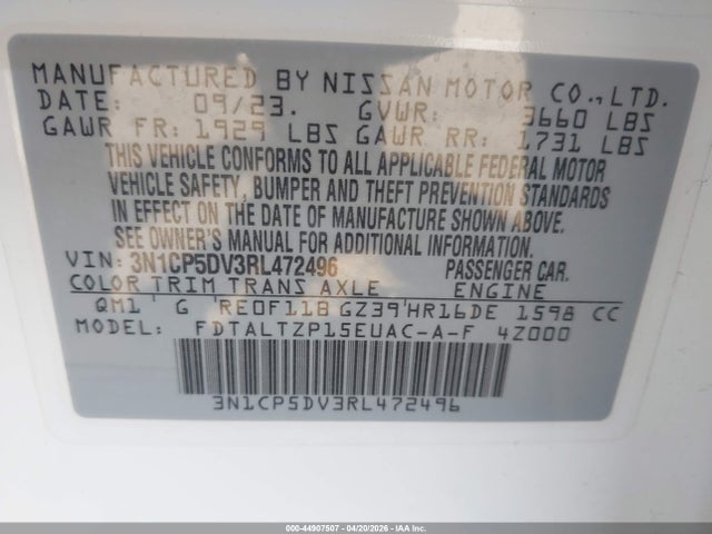44907507 :رقم المزاد ، 3N1CP5DV3RL472496 vin ، 2024 Nissan Kicks Sr Xtronic Cvt مزاد بيع