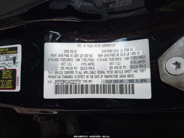 Aukcja sprzedaży 2010 Mazda Cx-9 Touring, vin: JM3TB3MV2A0223731, numer aukcji: 44907513
