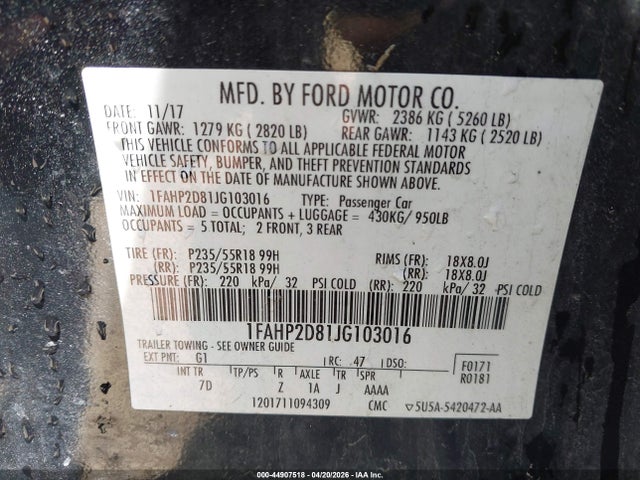 Aukcja sprzedaży 2018 Ford Taurus Se, vin: 1FAHP2D81JG103016, numer aukcji: 44907518
