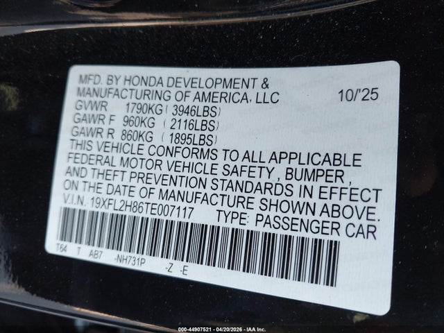 Продаж на аукціоні авто 2026 Honda Civic Sport, vin: 19XFL2H86TE007117, номер лоту: 44907521