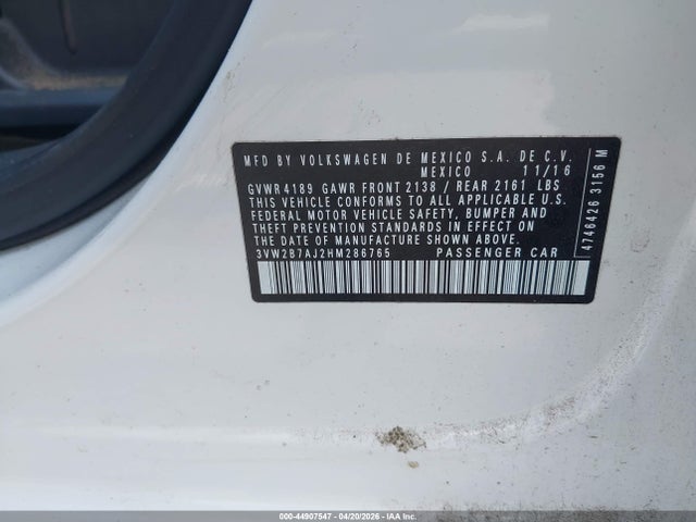 Продаж на аукціоні авто 2017 Volkswagen Jetta 1.4t S, vin: 3VW2B7AJ2HM286765, номер лоту: 44907547
