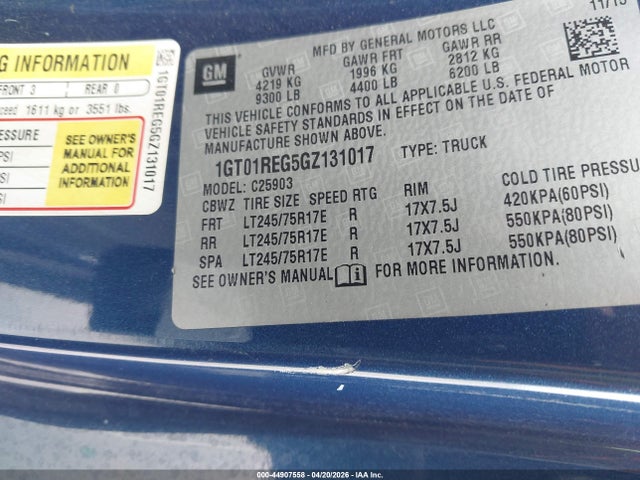 1GT01REG5GZ131017 GMC SIERRA 2500HD