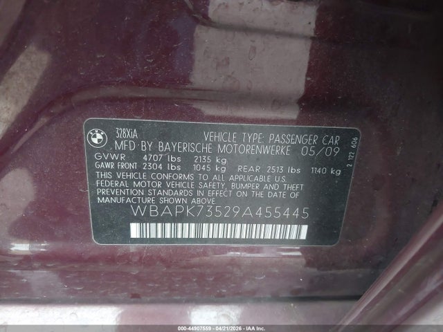 44907559 :رقم المزاد ، WBAPK73529A455445 vin ، 2009 Bmw 328i Xdrive مزاد بيع