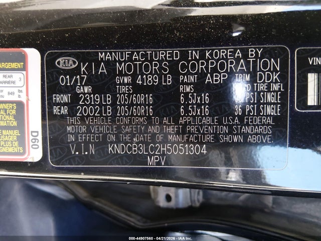 44907560 :رقم المزاد ، KNDCB3LC2H5051304 vin ، 2017 Kia Niro Lx مزاد بيع