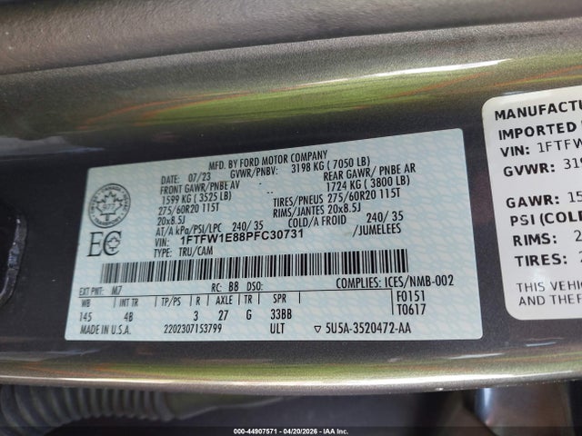 Продаж на аукціоні авто 2023 Ford F-150 Xlt, vin: 1FTFW1E88PFC30731, номер лоту: 44907571