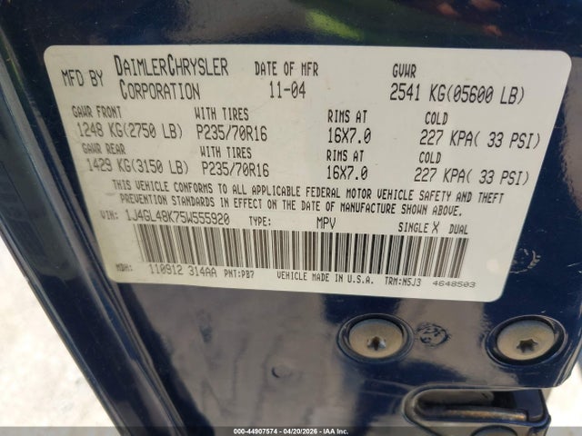 2005 Jeep Liberty Sport მანქანა იყიდება აუქციონზე, vin: 1J4GL48K75W555920, აუქციონის ნომერი: 44907574