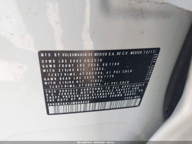 Aukcja sprzedaży 2018 Volkswagen Tiguan 2.0t Se/2.0t Sel, vin: 3VV2B7AX1JM095546, numer aukcji: 44907579