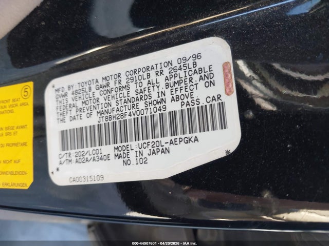 Aukcja sprzedaży 1997 Lexus Ls 400, vin: JT8BH28F4V0071049, numer aukcji: 44907601