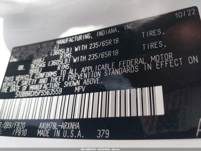 Toyota Highlander Hybrid Le 2023 5TDBBRCH5PS563559 Image 9