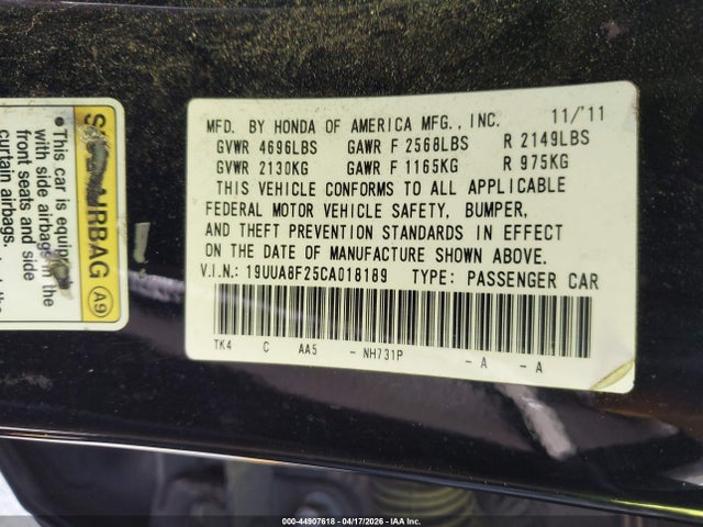 2012 Acura Tl 3.5 მანქანა იყიდება აუქციონზე, vin: 19UUA8F25CA018189, აუქციონის ნომერი: 44907618
