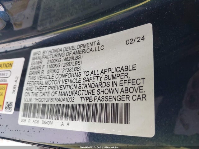 1HGCY2F81RA041003 Honda Accord Hybrid Touring