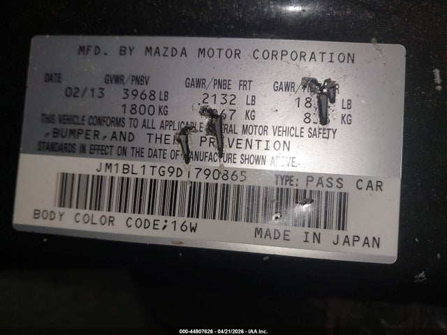 44907626 :رقم المزاد ، JM1BL1TG9D1790865 vin ، 2013 Mazda Mazda3 I Sv مزاد بيع