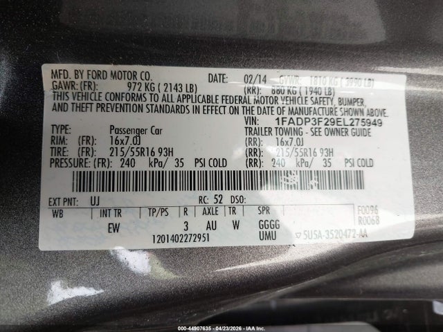 Продаж на аукціоні авто 2014 Ford Focus Se, vin: 1FADP3F29EL275949, номер лоту: 44907635