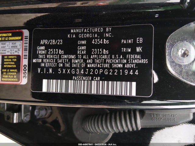 Aukcja sprzedaży 2023 Kia K5 Ex, vin: 5XXG34J20PG221944, numer aukcji: 44907641