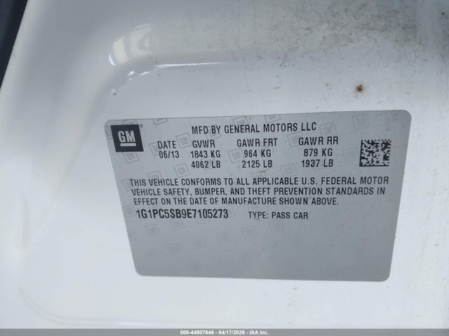 1G1PC5SB9E7105273 Chevrolet Cruze 1lt Auto