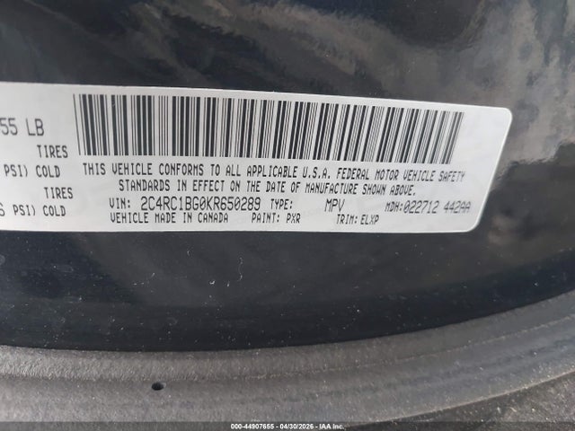 Aukcja sprzedaży 2019 Chrysler Pacifica Touring L, vin: 2C4RC1BG0KR650289, numer aukcji: 44907655