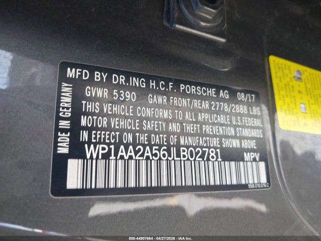 44907664 :رقم المزاد ، WP1AA2A56JLB02781 vin ، 2018 Porsche Macan مزاد بيع