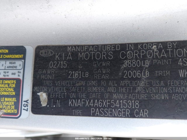 KNAFX4A6XF5415318 KIA FORTE LX