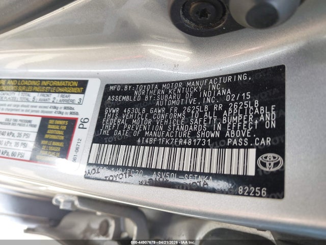 Продажа на аукционе авто 2015 Toyota Camry Le, vin: 4T4BF1FK7FR481731, номер лота: 44907679