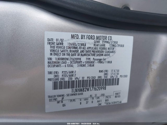 Продаж на аукціоні авто 2007 Lincoln Town Car Signature Limited, vin: 1LNHM82W17Y620998, номер лоту: 44907681